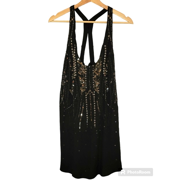 NWT Free People Ella Embellished Slip Dress Size Medium Color Black - Picture 4 of 9